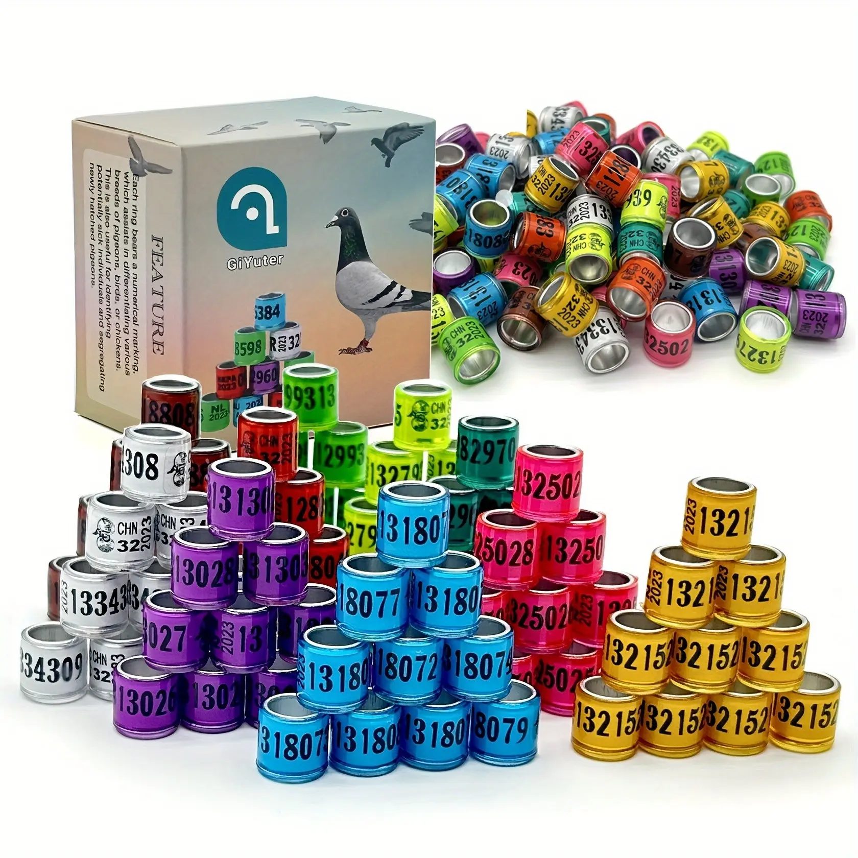 100 Aluminum Pigeon Leg Rings, Multi-Color Training Bird Foot Bands, Pigeon Identification Tags, Durable & Lightweight Design, Mark, Numbering