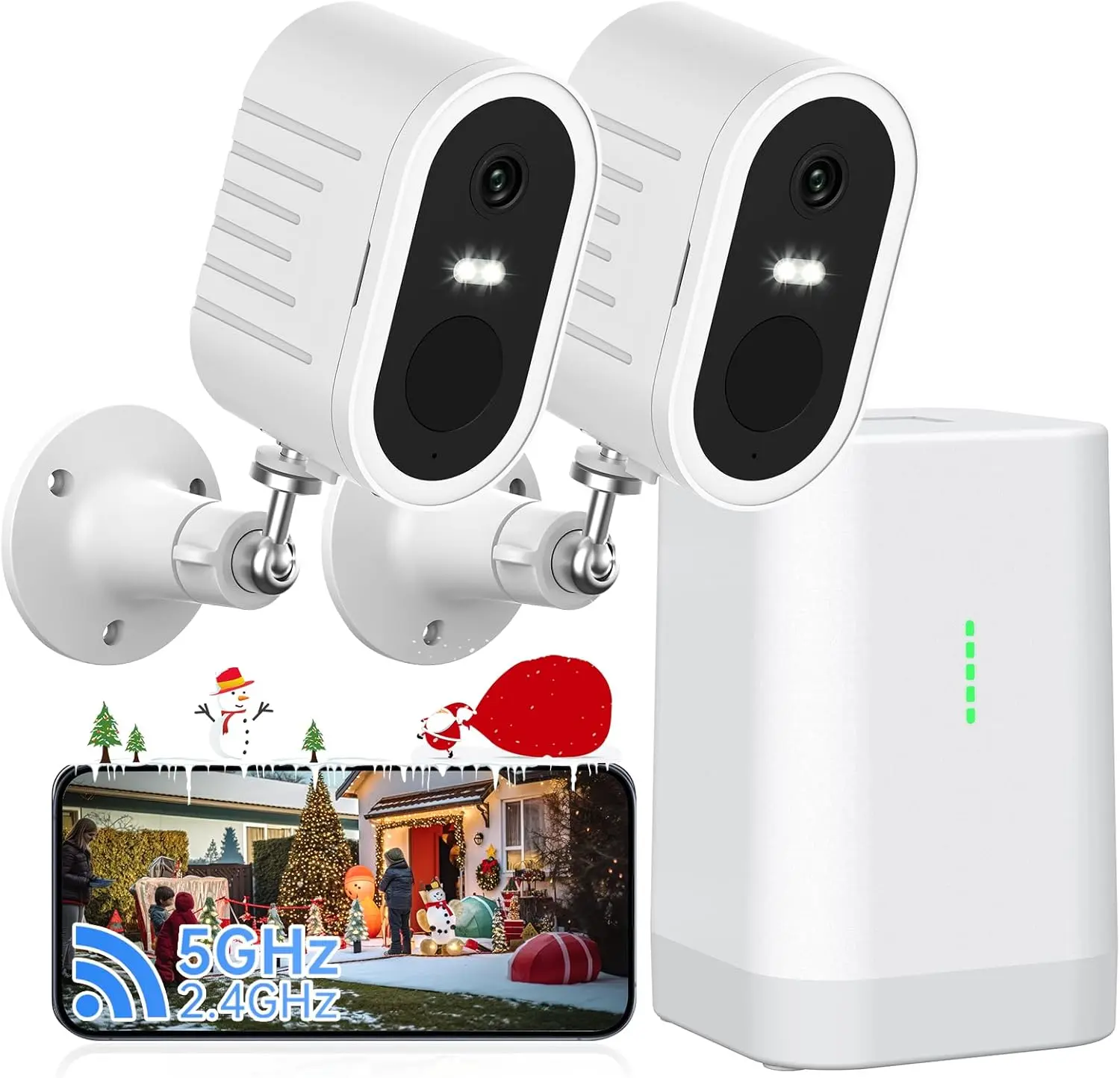 Wireless 4-Channel Battery Camera Kit, PIR Human Detection, Two-Way Audio, Base Station Included