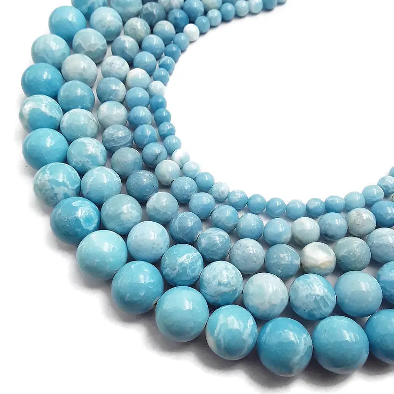 Larimar Quartz Smooth Round Beads 6mm 8mm 10mm 12mm 14mm 15.5" Strand Gemstone Loose Beads for Jewelry Making