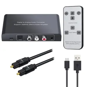 192khz digital to analog audio converter with ir remote control dac converter digital coaxial toslink optical to analog stereo lr rca 35mm audio adapter support volume controlmutepower