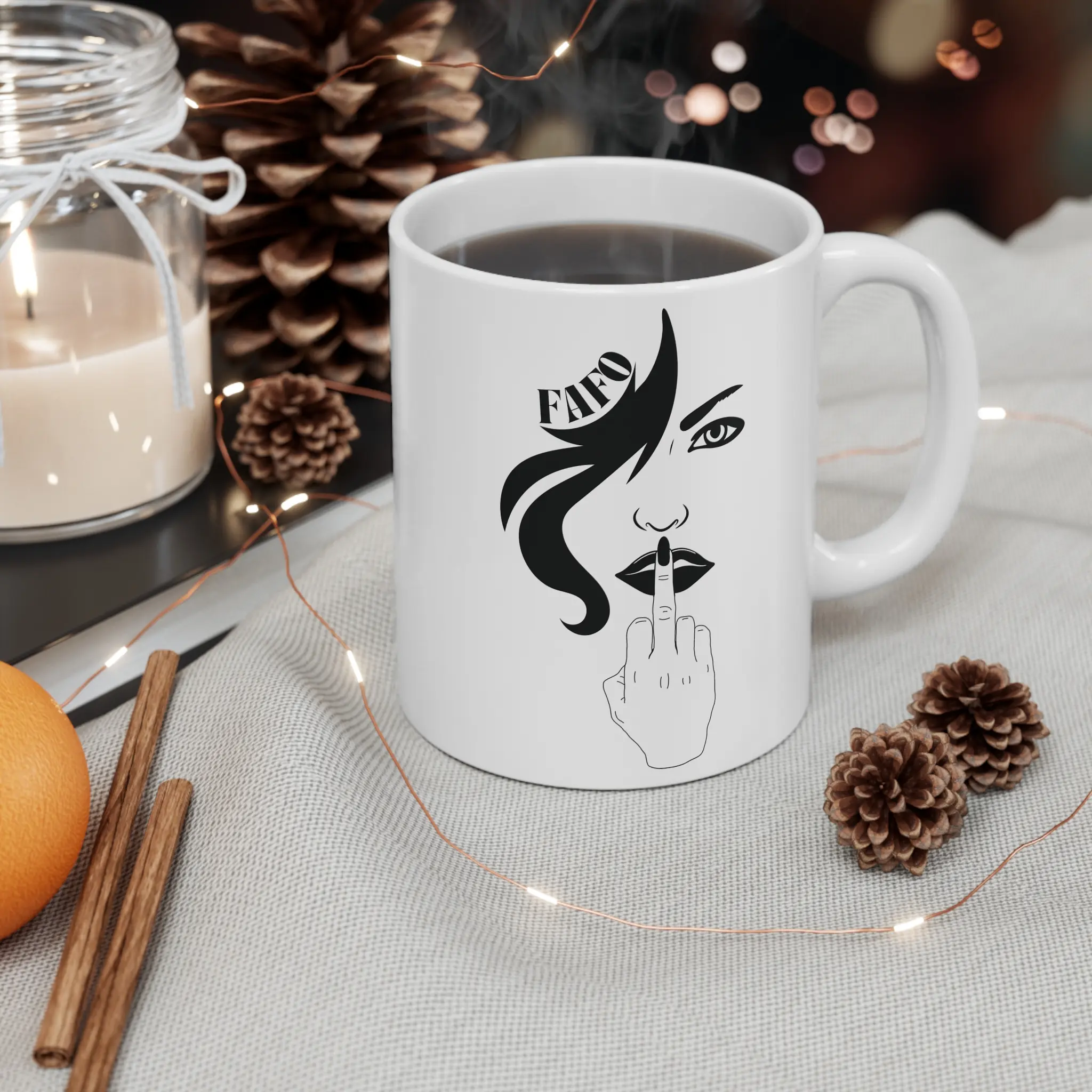 FAFO Woman Middle Finger Mug 11oz, Funny Coffee Cup, Sarcastic Tea Mug, Rude Gift, Feminist Mug