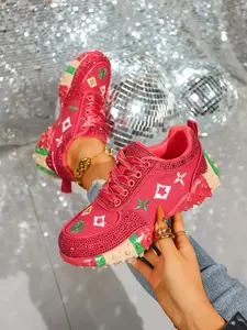Women's New Full Diamond Dad Shoes, Heavy-Duty Rhinestone Casual Sneakers, Trendy Thick Sole Sports Footwear for Women