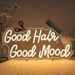 Good Hair Good Mood Neon Light, LED Sign for Salon Wall Decor, Dimmable USB Neon Light Strip, Perfect Gift for Barber Shops