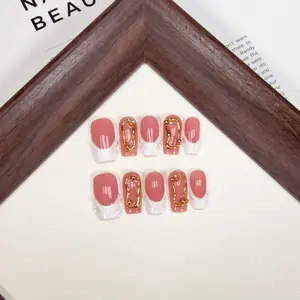 Perilla F1-F3 3D Flower Handmade Press On Nails Elegant Square Shaped Starfish Sea Shell French Tips