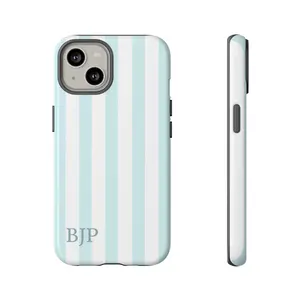 Blue Striped Phone Case Custom Monogram, Coastal Grandmother Preppy Initials Phone Case, Gift For Friends, Tough Case Phone, Magsafe Tough Phone, IP 17,16,15, 14, 13, 12, 11, X, Pro, Pro max, Plus, SS21-25, Ultra