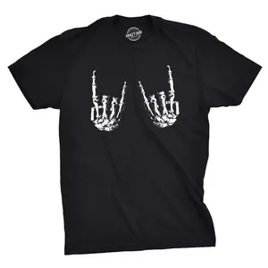 Mens Heavy Metal Bones Hands T Shirt Funny Rock On Halloween Tee Mens Funny T Shirts Cool Vintage Fashion T-Shirt Gift Classic Menswear Halloween Apparel for Men Funny Music Short Sleeve Novelty Tees for Guys Black