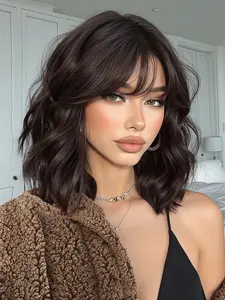 Full Bangs Short Curly Wig, Natural Full Head Set, 14 Inch Daily Beauty, High Heat Resistant Fiber, Synthetic Material Wigs, Suitable for Any Occasion