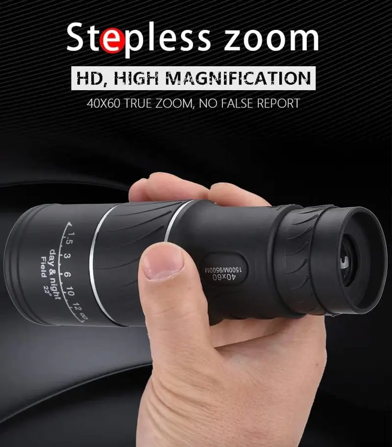 40X60 Black Monocular Binoculars with Night Vision | BAK4 Prism High Power Waterproof Telescope | Scopes for Hunting, Bird Watching, Hiking Concert - Pocket Design Camping Accessories