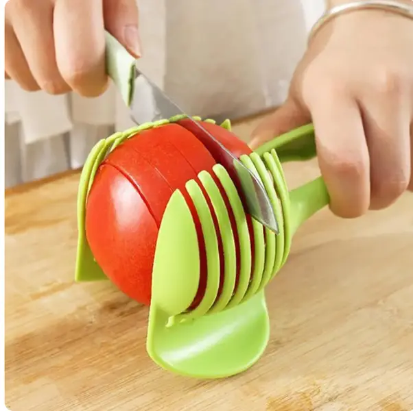 Round Shape Lemon Tomato Food Tongs - Manual Fruit & Vegetable Cutting Aid, Handy Uncharged Kitchen Use Gadget, Compact