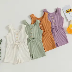 Toddler Baby Girl Summer Clothes Sleeveless Ribbed Knitted Jumpsuit Shorts Overalls Baby  Outfit