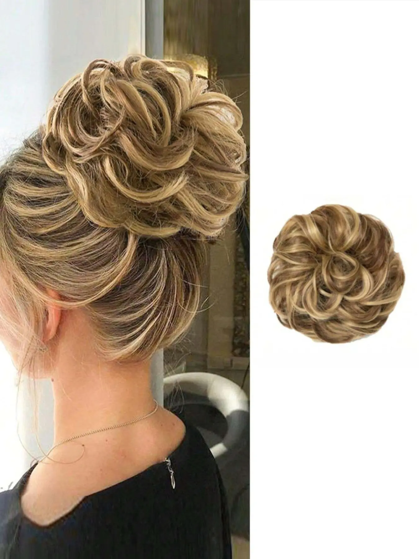 Women's Wavy Elastic Messy Bun Hairpiece, Synthetic Ponytail Piece for Thick High Bun Hairstyles, Soft Synthetic Hairpiece for Daily and Party Use, Adds Volume and Depth, Loose Deep Wave, Wavy Hairpieces