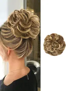 Women's Wavy Elastic Messy Bun Hairpiece, Synthetic Ponytail Piece for Thick High Bun Hairstyles, Soft Synthetic Hairpiece for Daily and Party Use, Adds Volume and Depth, Loose Deep Wave