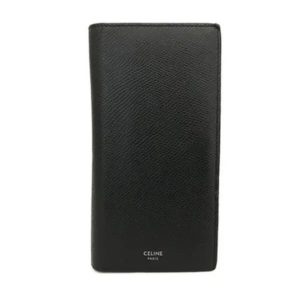 Pre-owned Celine other Small Leather Goods Logo Leather Long Bifold Wallet Black 12540244453/901172