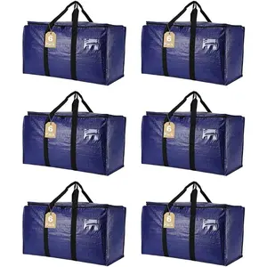 6 Pack Moving Bags Duty, Large Bag with Zippers and Sturdy Handles, Packing Bags for Moving,, Travel, Saving, Moving Boxes College Blue