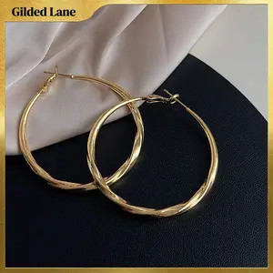 14K Gold Plated Twisted Rope Cut Thin Hoop Earrings for Women Girls, Chunky Trendy Earrings Dainty Simple Wedding Prom Bridal Party Jewelry Gifts