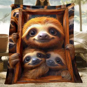 Cozy Sloth-Printed Flannel Throw Blanket - Soft, Lightweight & Warm For Couch, Bed, Travel & Camping - Durable Polyester, All-Season Comfort - For Family & Friends - Perfect Gift For Birthday, Holidays & Housewarming