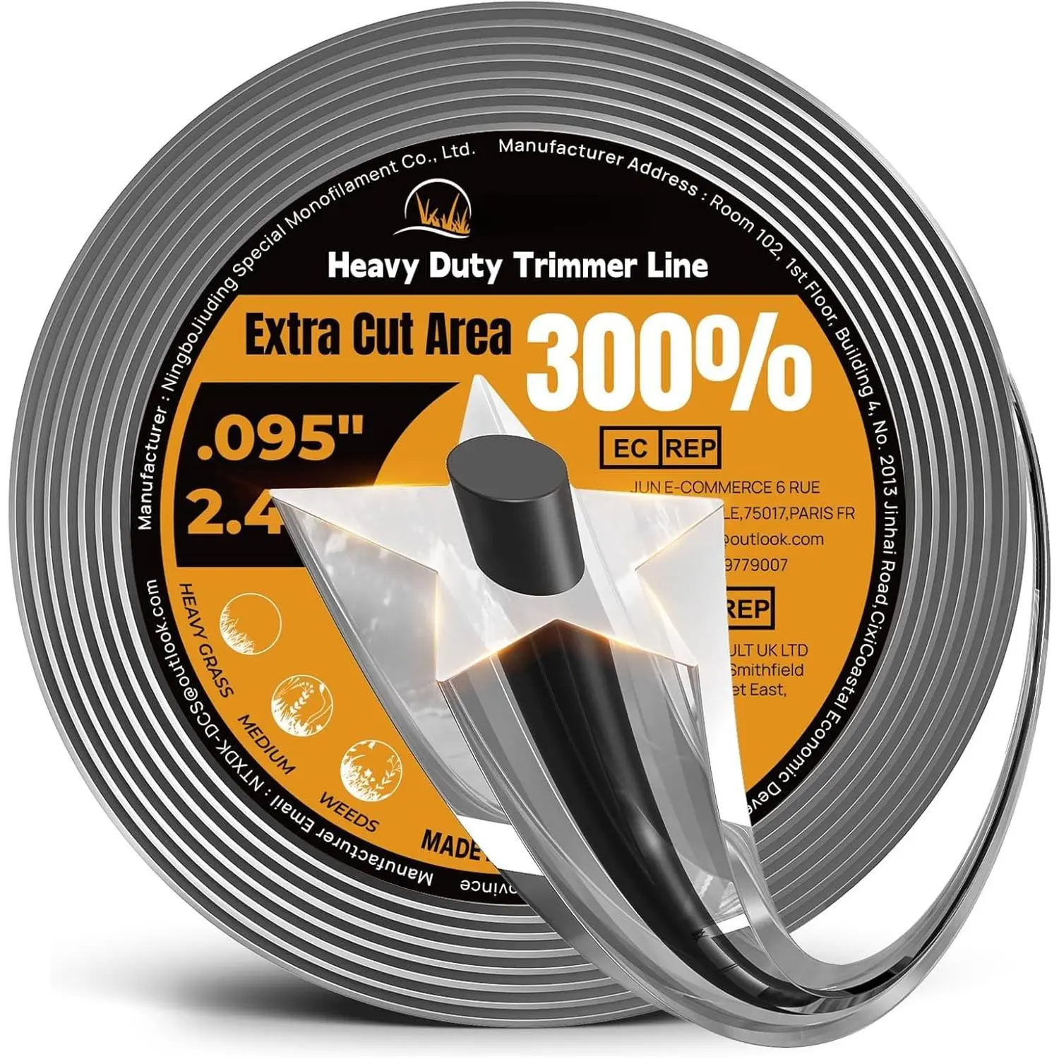 Weed Eater String, 095'' Heavy Duty String Trimmer Line, Pentagon Dual Core Weed Wacker String for Cordless String Trimmer, 0.5LB/200FT Universal Replacement Weed Trimmer Line, Professional Results