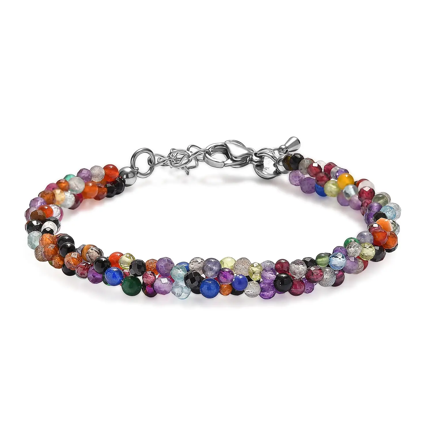 EverTrue Multi Gemstone Bracelet in Stainless Steel (7.25-9.25In) 50.00 ctw