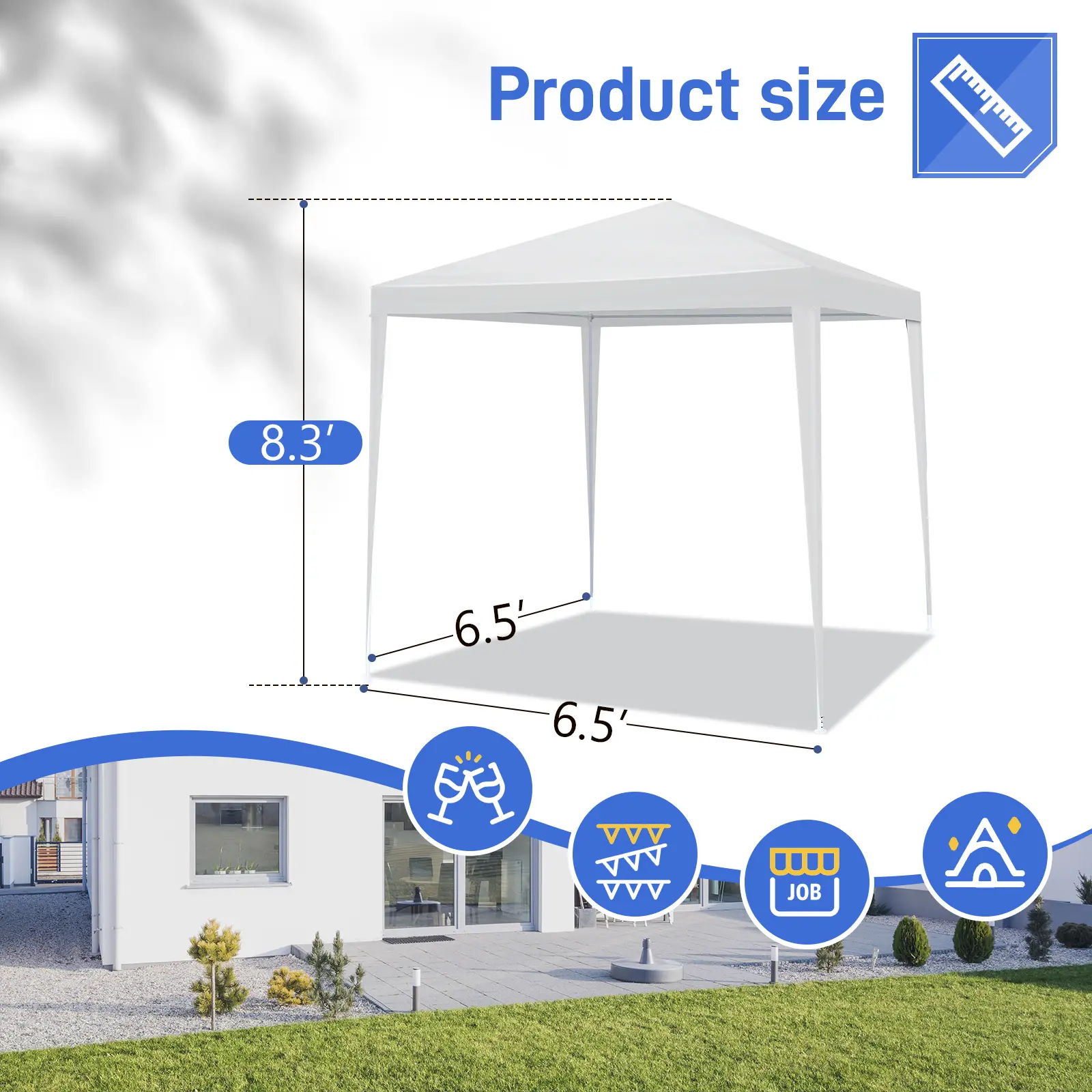 6.5'x6.5' White Enclosed Portable Gazebo Tent, 4-Sided Design with 2 Zippered Doors, 2 Windows, Waterproof UV-Resistant PE Fabric, Powder-Coated Steel Spiral Tube Frame, Outdoor Shelter with Carry Bag for Patio, Backyard