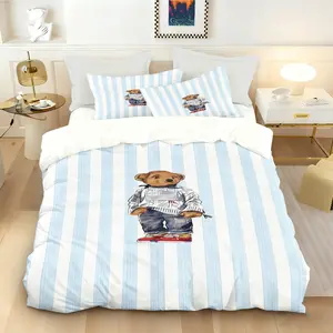 Polo Bear Pattern Duvet Cover Set,Fashionable Bear Design,Soft Durable Fabric,Zipper Closure,Bedroom Bedding Set,Including 1 Bedspread and 1 or 2 Pillowcases (Excluding Quilt and Pillow Inserts)