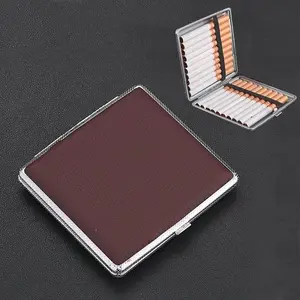 20 Sticks Gift for Men's Leather Cigarette Box Lady Storage Cover Hold Cigar Case Metal Leather Smoking Accessories Cigarette