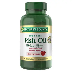 Nature's Bounty Fish Oil 1400 mg 130 Softgels Odor-Less Vitamin Supplement for Heart & Vascular Health Edible Dietary Healthcare