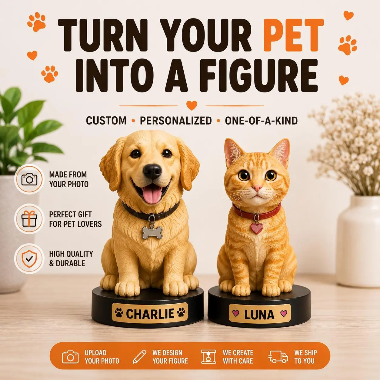 Custom Pet Figure From Photo | Personalized Dog Cat Statue | 3D Printed Pet Memorial Gift