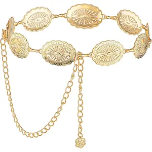 Western Concho Chain Belt, Adjustable Metal  Chain, Cowgirl Boho Belts for Women Country Concert Outfit for Dress