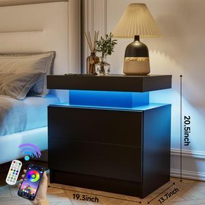 WILJOJ LED Nightstand Modern Bedside Table with 16 Color Lights & 2 Drawers,Night Stand LED End Side Table for Bedroom Living Room-Bedroom Furniture