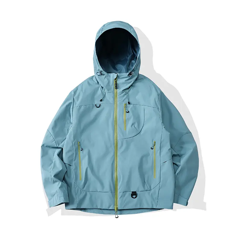 Men's Streetwear Softshell Jacket, a Color Block Windproof Outerwear Coat with Hood and Pockets for Outdoor Hiking, Tops