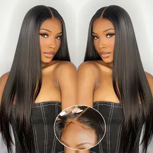 Wear and Go Glueless Wigs Human Hair Pre Plucked Pre Cut 13x6 Lace Front Straight Human Hair Wigs with Drawstring Pre Plucked 180 Density HD Transparent Lace Frontal Wigs for Women Natural Black with Baby Hair Beginner Friendly
