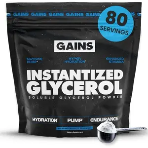 Gains in Bulk Instantized Glycerol Powder – Unflavored, 80 Servings, Sugar-Free Pre-Workout for Muscle Pump, Recovery & Hydration Support for Men & Women