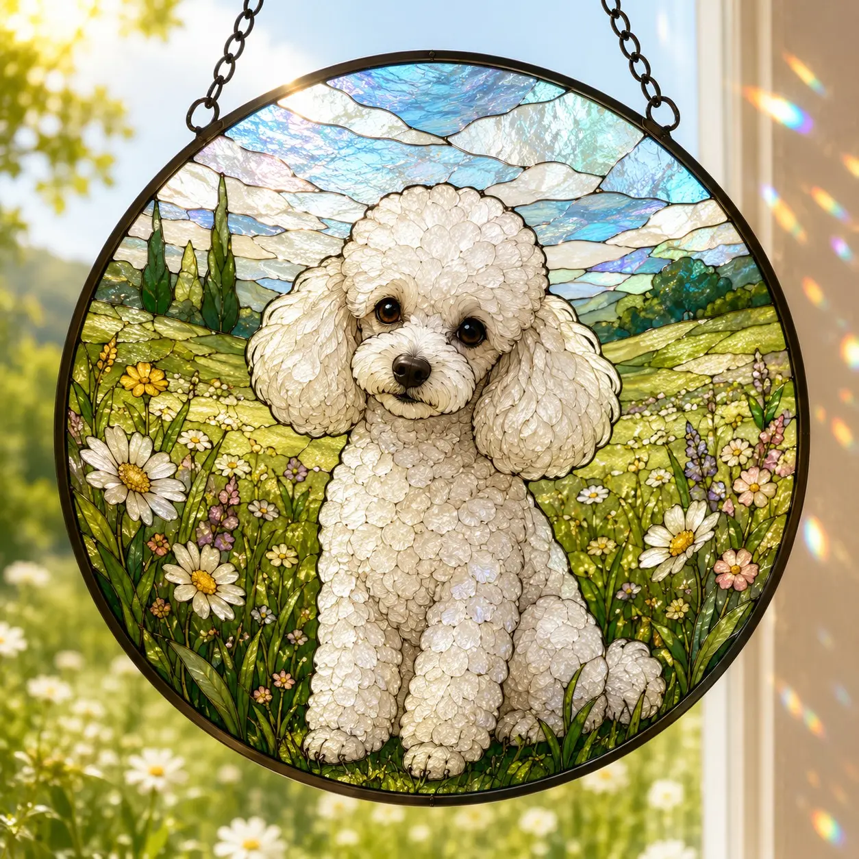 Dog Pet Memorial Gift, Glass Window Hanging Ornament, Rainbow Bridge Dog Lover Decor