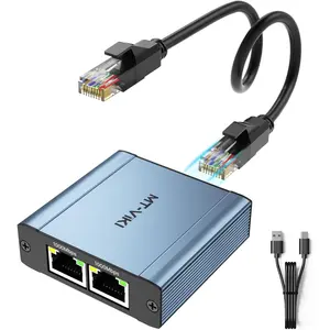 Ethernet Splitter 1 to 2 High Speed 1000Mbps, Gigabit Dual RJ45 Splitter Adapter for Cat5/5e/6/7/8  [ Case with Power ]