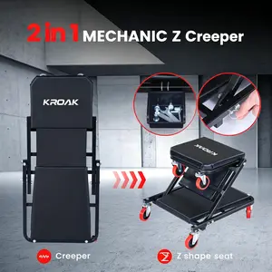 Foldable Z Creeper 2-in-1 Rolling Folding Car Creeper & Seat, 36" Adjustable Roller Garage Chair Lay Down or Sit, 330LBS Capacity Under Car Roller Creeper with 6 Swivel Casters For Garage, Shop,Car Repair Tool