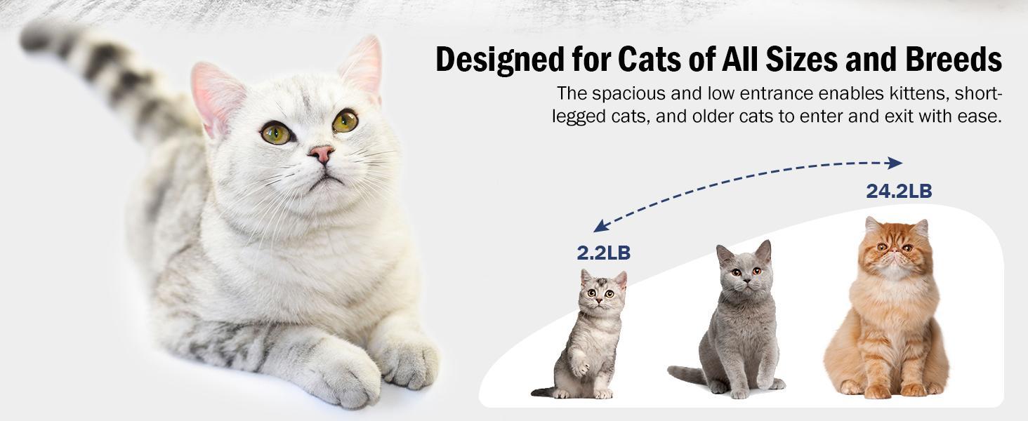 TAYACICY Automatic Self Cleaning Litter Box, Large Capacity Cat Litter Box Self Cleaning for Cats 2.2-33lbs, App Control,Safety Protection, 2 Roll Garbage Bags,White & Grey