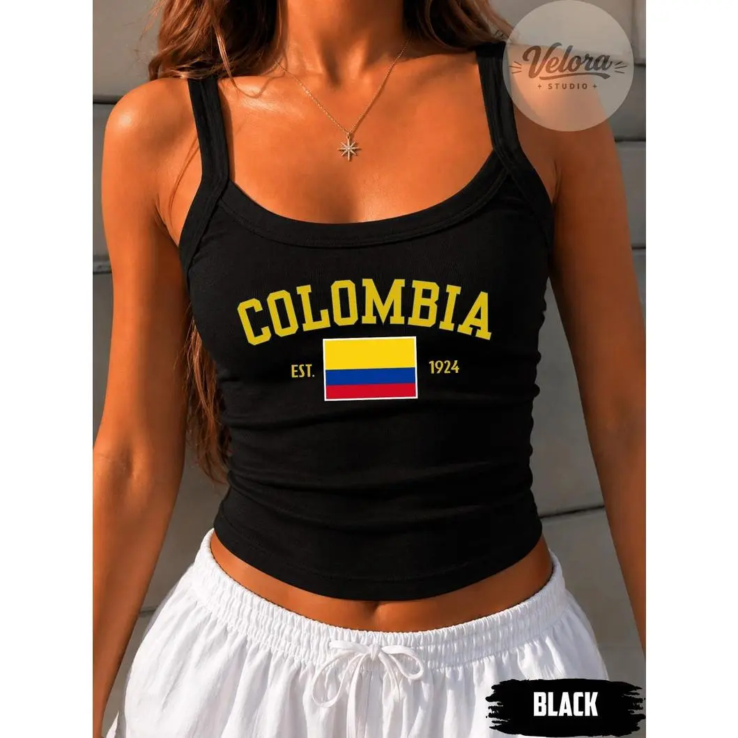 Bella Canvas Colombia Flag Strap Tank Top, Football Fan Graphic, Colombian Pride Summer Outfit