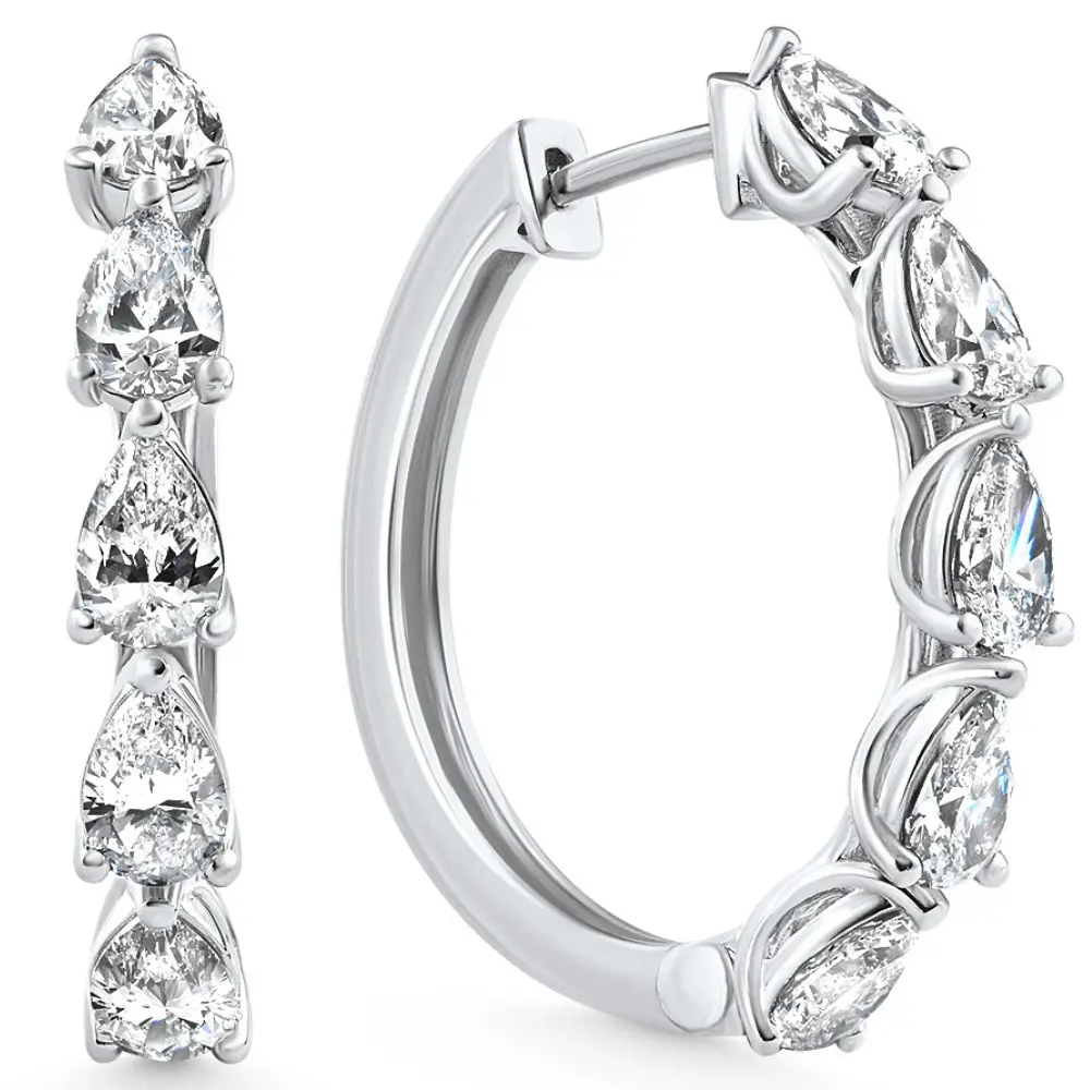 4Ct Diamond Pear Shape Hoops 14k White Gold Lab Grown Women's Earrings 1.25"