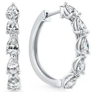 4Ct Diamond Pear Shape Hoops 14k White Gold Lab Grown Women's Earrings 1.25"