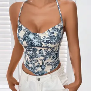 Floral Euro Halter Crop Top