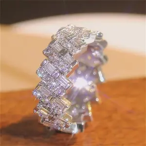 Princess Square Multilayer Stackable CZ Copper Eternity Ring Bride Wedding Engagement Promise Bride Ring Anniversary Rings Daily Party Holiday Gift Women's Jewelry