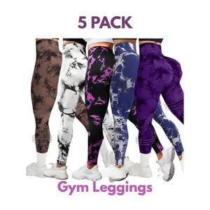 5 Pack Tie Dye Print High Waisted Workout Women Leggings Scrunch Rear Lifting High Waist Tummy Control Yoga Athletic Pants
