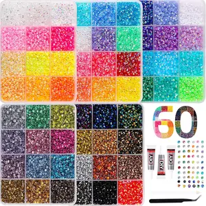 60 ColorsResin Jelly Rhinestones, 3mm Multicolors Flatback Rainbow Gems, Includes Glue and Tweezers, DIY Crafts, Nail Art, Mother's Day Gift，nail charms