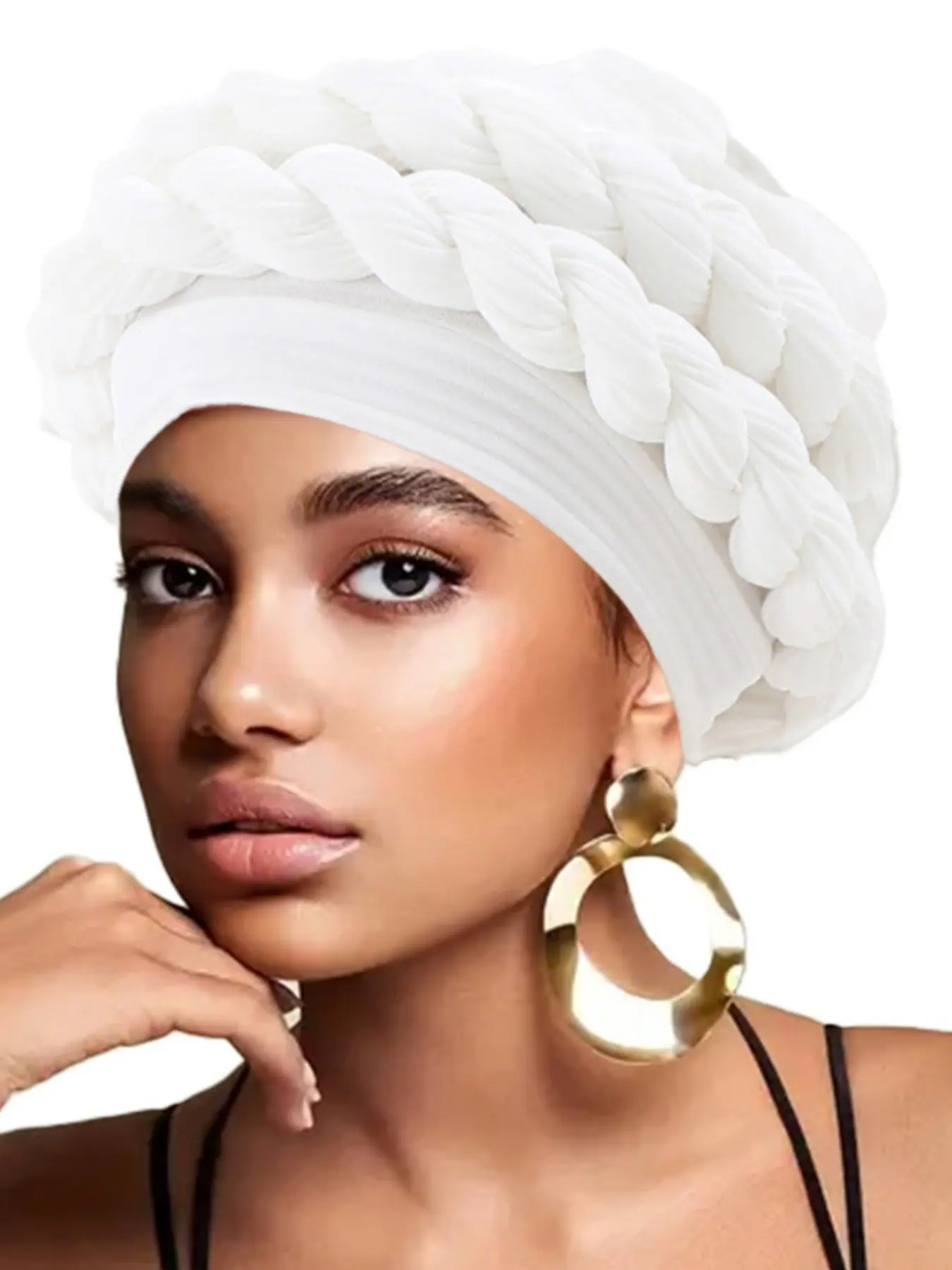 New Elegant Half Braided Headwrap Hat, Head Cover, Crushed Linen Fabric, Multiple Colors, Unique Design, Perfect for Parties, Dance Events, Birthday Celebrations, Summer Hat