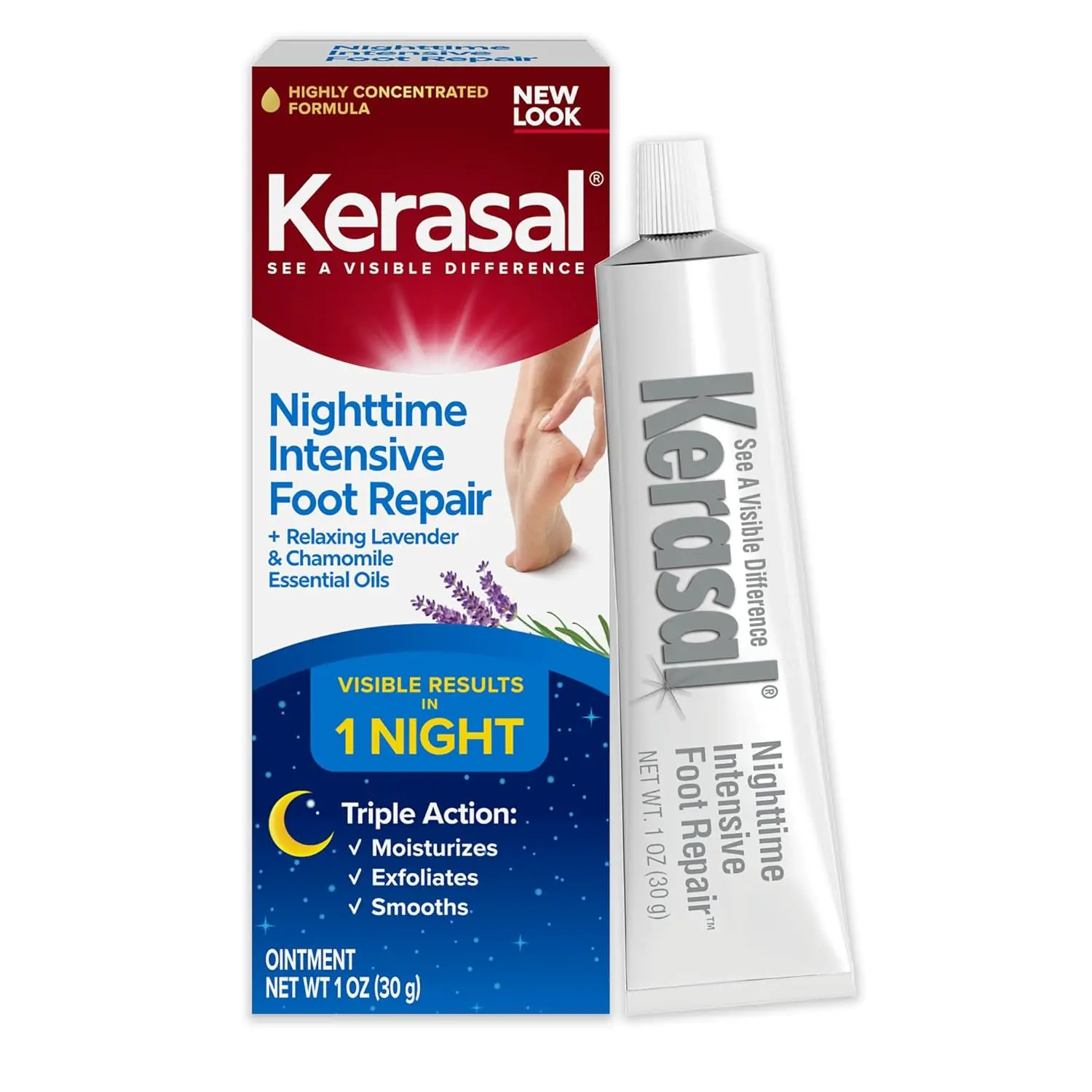 Kerasal Nighttime Intensive Foot Repair Ointment 1 oz for Cracked Heels & Dry Feet with Salicylic Acid Urea & Essential Oils