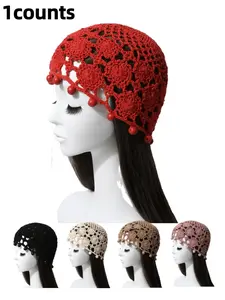 Women's Fashion Handmade Beaded Hollow Out Hat, Fashion Accessory, Handcrafted Beads, Crochet Beret, Vintage Ethnic Style Scarf, Party Birthday Essential, Spring Summer Wear, Handcrafted Cap