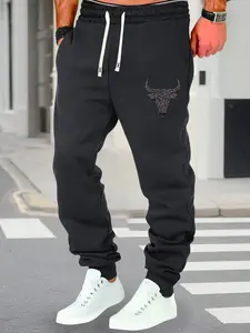 Spring and Autumn new men's trousers casual sports sweatpants bull pattern printing regular large size travel holiday elastic waist drawstring trousers men's jogging trousers