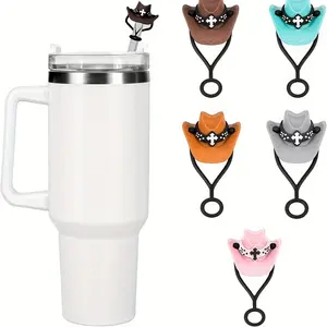 10pcs New Western Style Silicone Straw Cap Creative Cowboy Dustproof Straw Cap Straw Cap