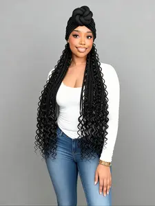 Long Braided Wigs with Baseball Cap, Boho Style Synthetic Full Machine Wigs for Women, Fashionable Hair Wigs for Daily & Workplace Accessories