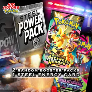 Kid Motors Tv Power Pack Steel Energy Bag 2 Random Pokemon Booster Packs + 1 Steel Energy Card